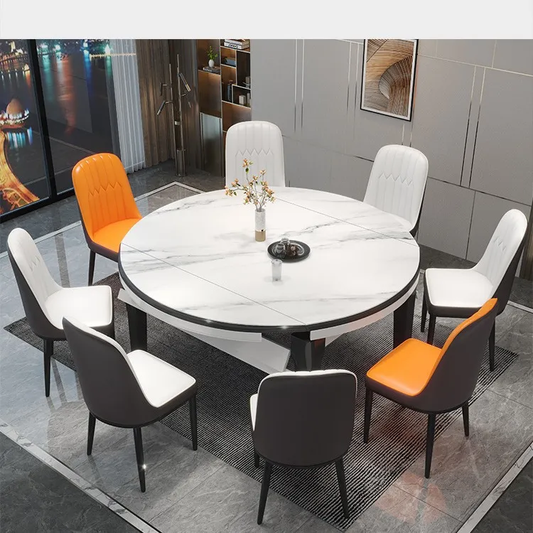 岩板餐桌伸缩现代简约小户型家用圆餐桌椅方圆两用饭桌组合