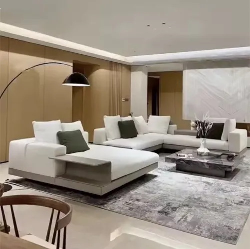 豪华室内家具毛绒沙发超细纤维皮革和织物防水大舒适转角沙发