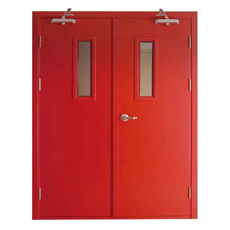 中国制造工厂商业市场酒店医院内室双叶钢防火门，带玻璃视觉面板